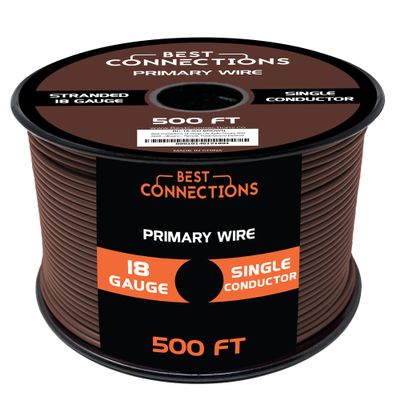BEST CONNECTIONS Automotive Primary Wire - 500ft (Various Color Options) | Ideal for Trailer, Speaker, and Lighting Circuits | Durable Primary/Remote, Power/Ground Electrical Wiring (Brown, 18 Gauge)