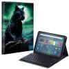 EDGFRTOIO Keyboard Case for Kindle Fire Max 11 (13th Generation, 2023 Release), PU Leather Keyboard Cover with Detachable Wireless Bluetooth Keyboard, Auto Wake/Sleep, Black Panther Moon Night view 1