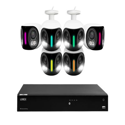 Lorex Fusion 4K 8MP 16 Camera Capable (Wired or Fusion Wi-FI) 2TB NVR System w/ 4 IP Dual Lens Cameras, Security Lighting, Motion Detection, Panoramic View, Color Night Vision, 2-Way Talk (6 Cam)