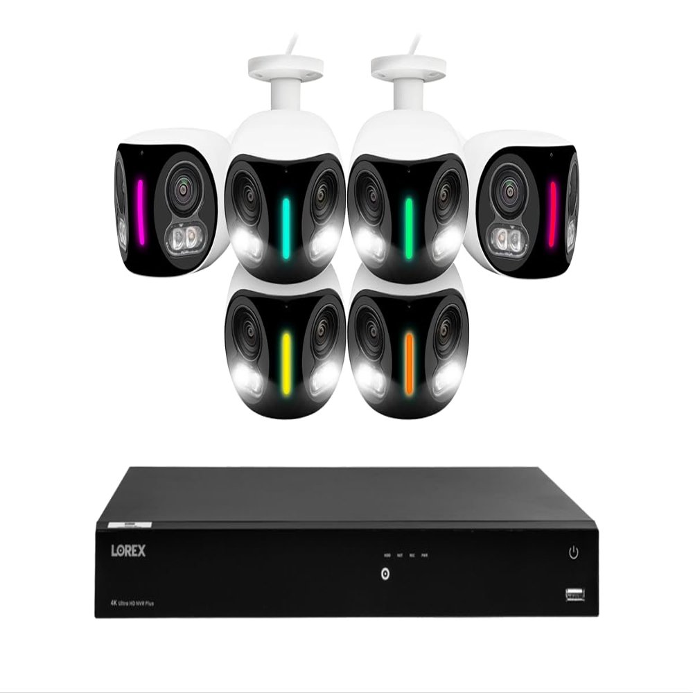 Lorex Fusion 4K 8MP 16 Camera Capable (Wired or Fusion Wi-FI) 2TB NVR System w/ 4 IP Dual Lens Cameras, Security Lighting, Motion Detection, Panoramic View, Color Night Vision, 2-Way Talk (6 Cam)