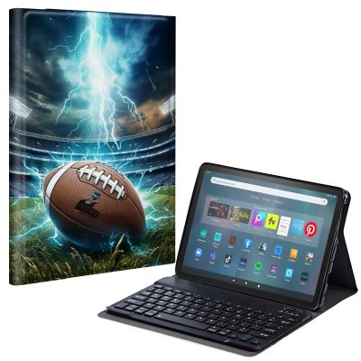 EDGFRTOIO Keyboard Case for Kindle Fire Max 11 (13th Generation, 2023 Release), PU Leather Keyboard Cover with Detachable Wireless Bluetooth Keyboard, Auto Wake/Sleep, American Football Lightning