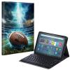 EDGFRTOIO Keyboard Case for Kindle Fire Max 11 (13th Generation, 2023 Release), PU Leather Keyboard Cover with Detachable Wireless Bluetooth Keyboard, Auto Wake/Sleep, American Football Lightning view 1