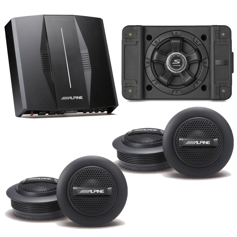 Alpine PXE-C80-88 OPTIM8 8-Channel Hi-Res Digital Sound Processor Amplifier w/SS-SB10 Subwoofer, (2) S-S10TW 1" Silk Dome Tweeter Set Bundle