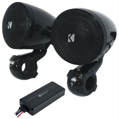 Audiosavings Bundle: (2) Kicker 47PSMB32 3" 100w PSM Motorcycle/ATV Handlebar Speakers in Black PSMB32 Bundle with Rockville ATV220 2 Channel UTV/Motorcycle Bluetooth Amplifier IP65 Micro (2 Items)