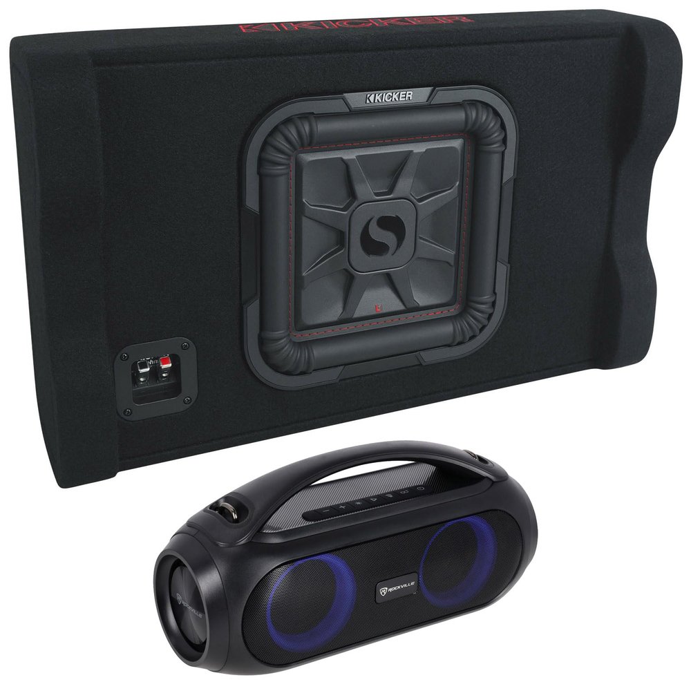 Audiosavings Bundle: Kicker 49L7TDF102 L7TDF 10" L7T Subwoofer+Shallow Sub Enclosure Box L7TDF102 Bundle with Rockville GO PARTY MAX BASS Large Portable LED Bluetooth Speaker w/Wireless Link (2 Items)