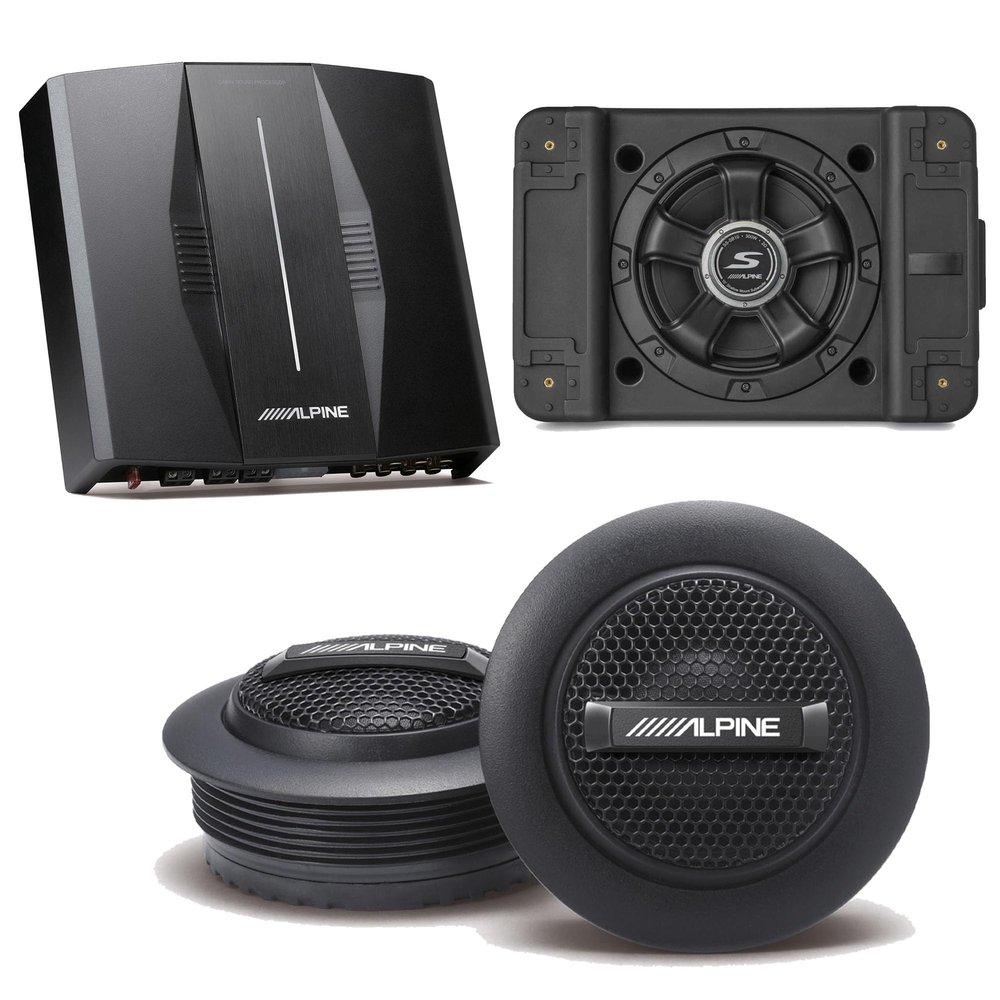 Alpine PXE-C80-88 OPTIM8 8-Channel Hi-Res Digital Sound Processor Amplifier w/SS-SB10 Subwoofer, S-S10TW 1" Silk Dome Tweeter Set Bundle
