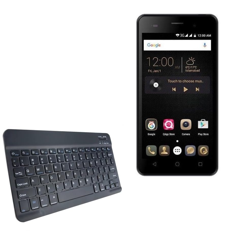 BoxWave Keyboard Compatible with QMobile Noir i6 Metal HD - SlimKeys Bluetooth Keyboard, Portable Thin with Chiclet-Style Keys - Jet Black
