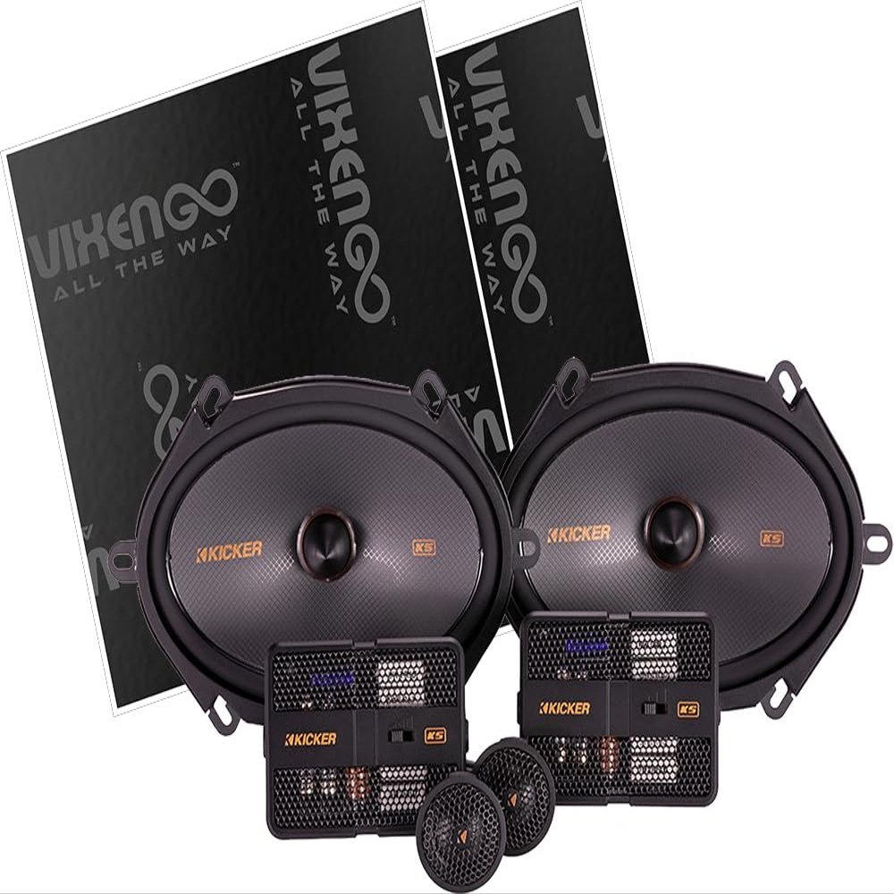 KICKER 51KSS6804 6"x8" KS Component Speaker System with Vixen Go Sound Deadener for Cars 80 mil, Butyl Rubber Deadening Material (2 Sheets, 1.3 sq ft Total)