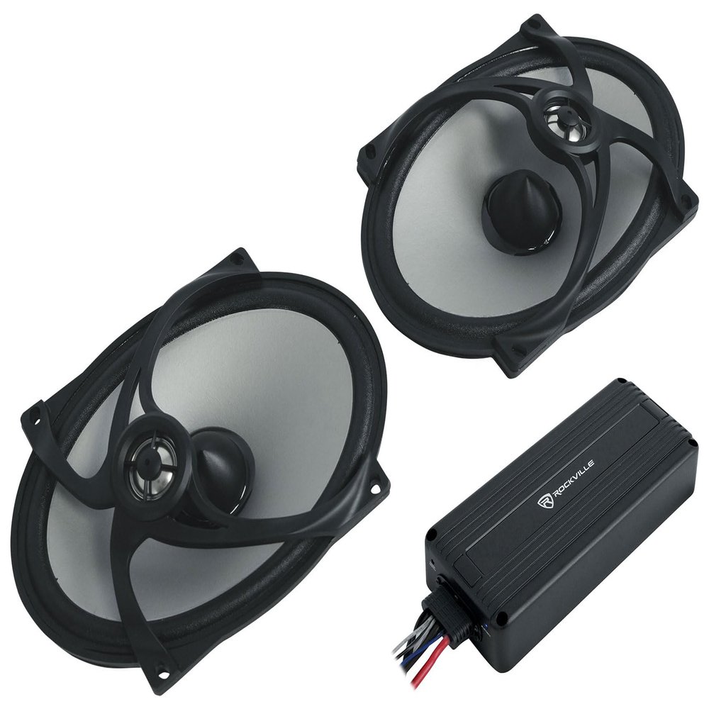 Audiosavings Bundle: Pair Kicker 48PSC574 5x7 Saddlebag Speakers for 2006-Up Harley Davidson PSC57 Bundle with Rockville ATV220 2 Channel UTV/Motorcycle Bluetooth Amplifier IP65 Micro Amp (2 Items)