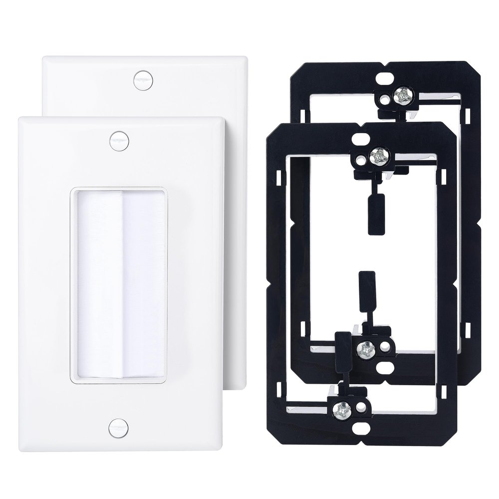 Cable Matters 2-Pack 1-Gang Wall Cable Pass Through, Brush Wall Plate with Bracket, InWall Cable Management Solution for Home and Office, White