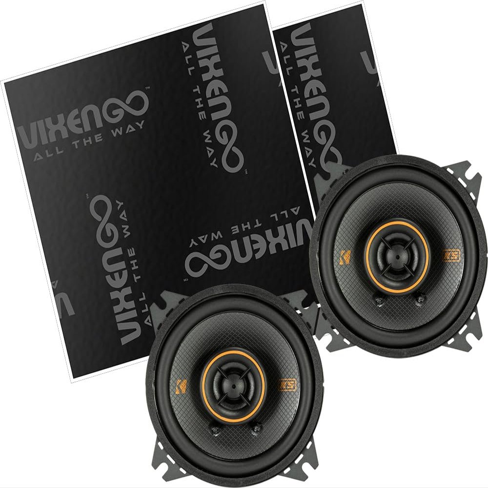 KICKER 51KSC404 4" KS 2-Way Speakers with Vixen Go Sound Deadener for Cars 80 mil, Butyl Rubber Deadening Material (2 Sheets, 1.3 sq ft Total)