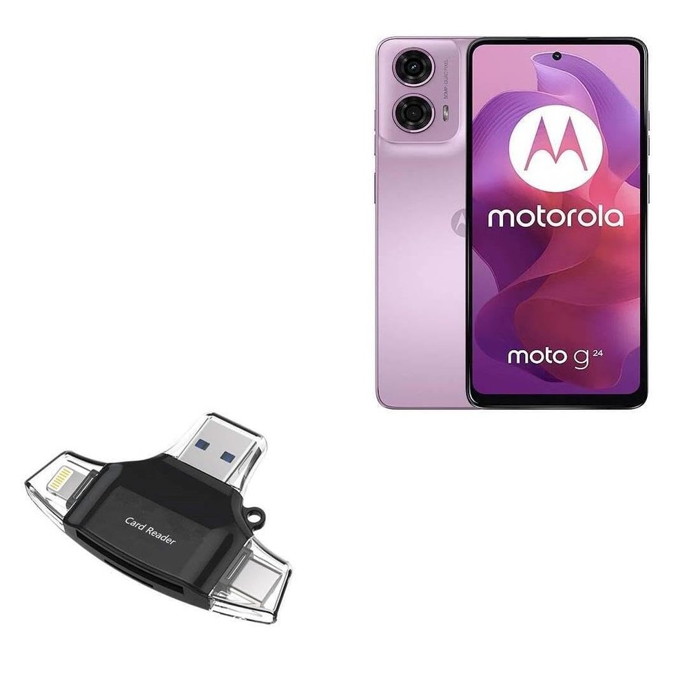 BoxWave Smart Gadget Compatible with Motorola G24 - AllReader SD Card Reader, microSD Card Reader SD Compact USB - Jet Black