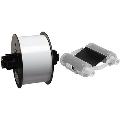 Brady B30C-2250-595-WT 100' Length x 2.250" Width, B-595 Vinyl, White BBP31 Indoor/Outdoor Tape & 118084 B30 Series R10000 Printer Ribbon (B30-R10000) - Black - 200' Length, 4.33" Width