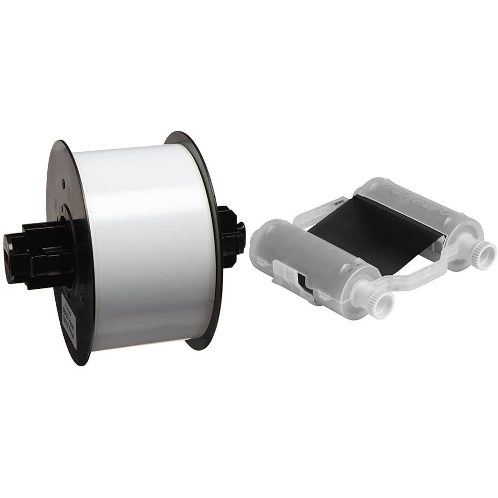 Brady B30C-2250-595-WT 100' Length x 2.250" Width, B-595 Vinyl, White BBP31 Indoor/Outdoor Tape & 118084 B30 Series R10000 Printer Ribbon (B30-R10000) - Black - 200' Length, 4.33" Width