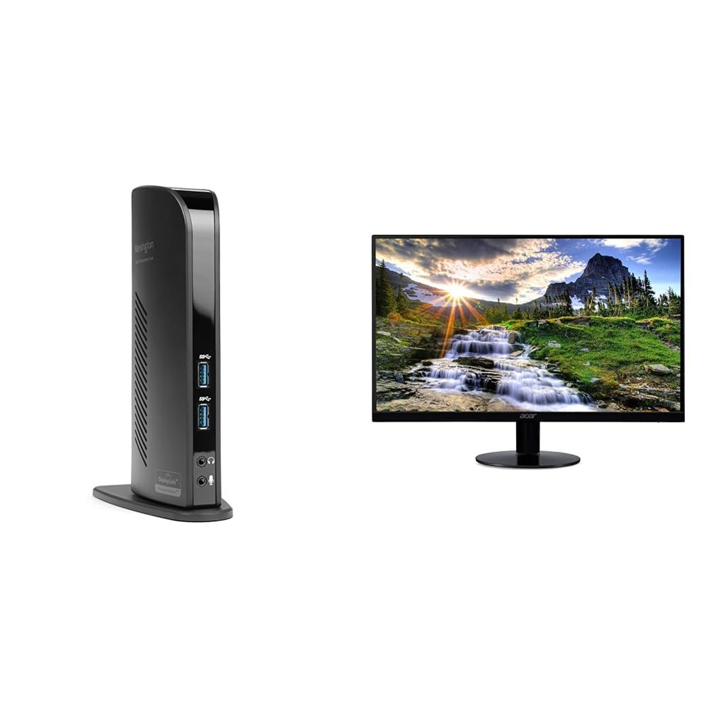 Kensington USB 3.0 Dual Display Docking Station for Windows, MacBooks, and Surface (K33972US) & Acer 21.5 Inch Full HD (1920 x 1080) IPS Ultra-Thin Zero Frame Computer Monitor (HDMI & VGA Port)