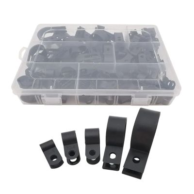 200Pcs/Box Plastic R-Type Cable Clamp Assortment Kit Organizer Cord Clips Locking Wire Fasteners Fix Wiring Hose Clamps