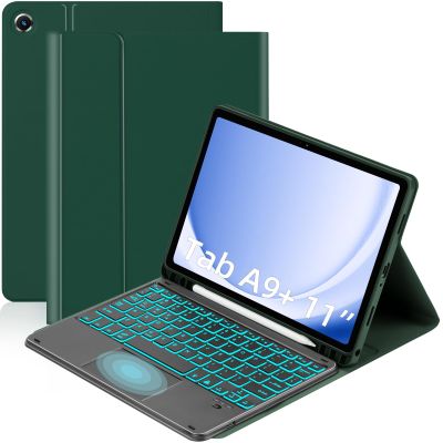 EAMPANG Case with Trackpad Keyboard for Samsung Galaxy Tab A9 Plus 11inch (SM-X210/X215/X216/X218),Smart Touchpad 7 Color Backlit Removable Keyboard Magnetic Case Tablet A9+ 5G DarkGreen