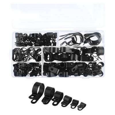 200PCS/Box R-Type Nylon Cable Clamp Plastic P Clips Fasteners Cable Mounting Fix Hardware Tools