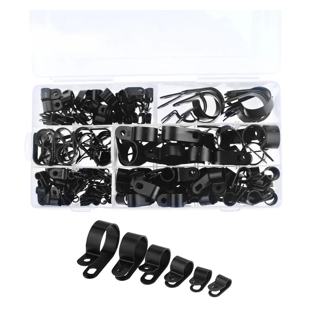200PCS/Box R-Type Nylon Cable Clamp Plastic P Clips Fasteners Cable Mounting Fix Hardware Tools