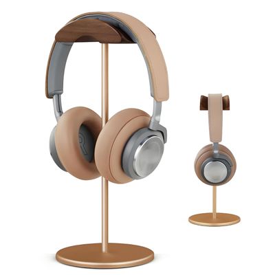 BEVCEFCC Headset Holder Stand Headphone Holder with Wood and Aluminum Desktop Headphone Stand Headset Stand for Desk with Solid Heavy Base Wood Headphones Stand for All Headphone Sizes (Gold)
