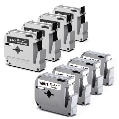 4 Black + 4 White Compatible with Brother M Tape 12mm 0.47'' 1/2'' M-K231 M-K335 Label Tape for Brother Ptouch PTM95 PT-65 PT-70 PT-70bm PT-45 Label Maker Tape Refills, 8 Packs