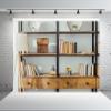 BELECO 7x5ft Fabric Living Room Bookshelf Backdrop Empty Room with Bookcase, Zoom Calls Video Recording Background Home Office Decor Zoom Meetings Photo Studio Props view 1