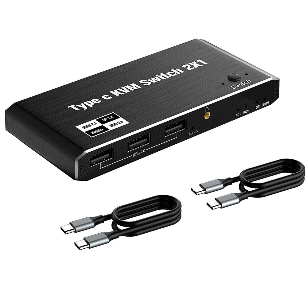 DAGIJIRD KVM Switch, 8K 2 in 1 Out 1 USB C KVM Switch 100W PD Charge Type C KVM Switch for 2 Laptop 1 Monitor