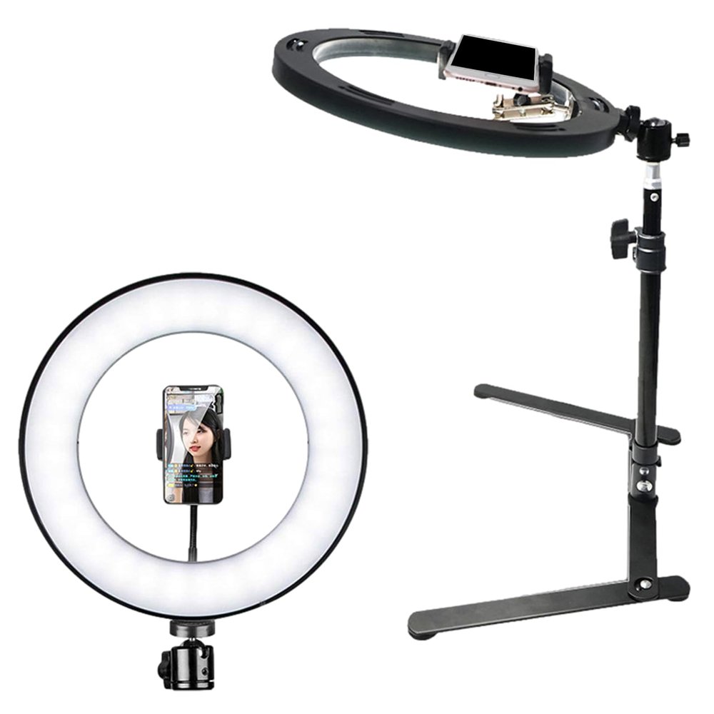 Phone Stand with Light, Adjustable Selfie Phone Tripod with Light, Overhead Phone Mount, Phone Bracket, Photo Accessories, Recording Equipment for Cooking, Vlogging, Live Streaming (A)