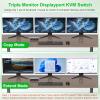 8K@60Hz KVM Switch 3 Monitors 2 Computers 4K@144Hz, DP 1.4 Displayport KVM Switch Triple Monitor for 2 Computer Share 3 Monitor, Audio Mic Port and 3 USB3.0 Devices Support Extended and Copy Mode view 3