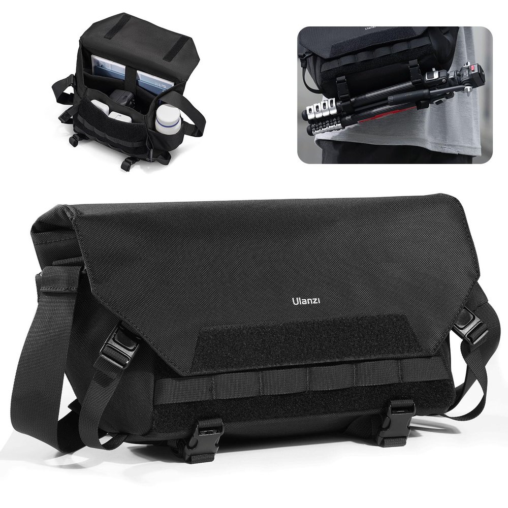 ULANZI Sling Camera Case with Tripod Holder, Small Compact Camera Tactical Shoulder Bags for DSLR/SLR/Mirrorless Cameras, Water-Resistant Crossbody Bag Women Men, Black BC08