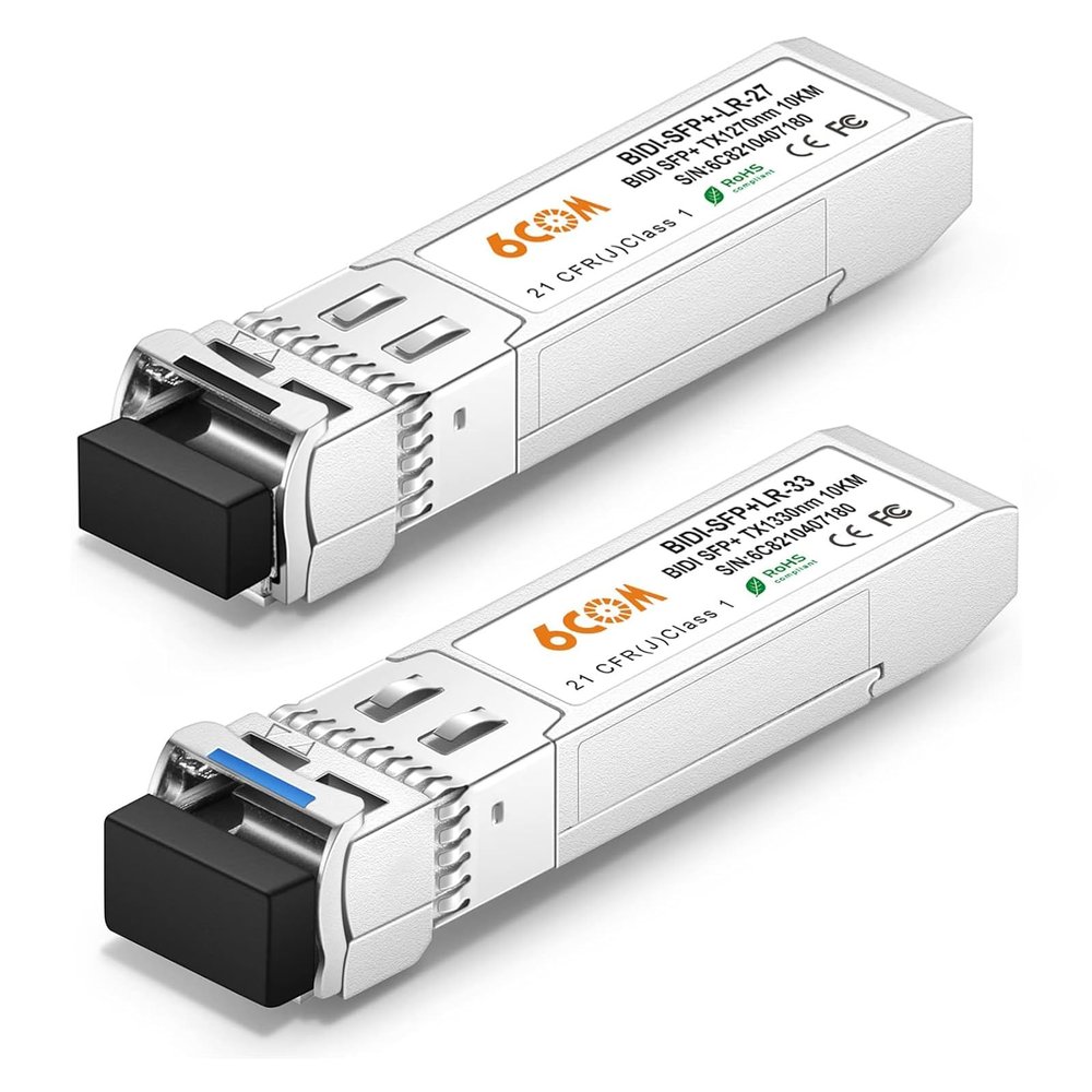 a Pair of 10G SFP+ Bidi Transceiver, 10GBase-BIDI 1270nm/1330nm SMF, up to 10km, Compatible with Cisco, Ubiquiti, D-Link, Supermicro, Netgear and Other Open Switches