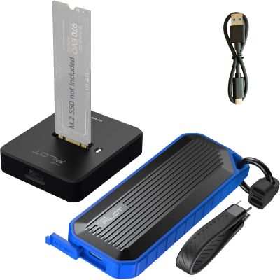 AMZPILOT M.2 NVMe & SATA to USB C Docking Station & Enclosure, Supports 2230/2242/2260/2280 Sizes, Black & Blue+Grey, USB C Interface, Compatible with Laptops, Smartphones & More