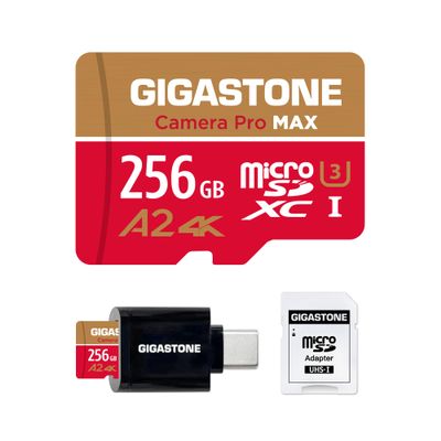 5-Years Data Recovery GIGASTONE 256GB Micro SD Card with USB 3.2 Type C Card Reader, 4K Camera Pro MAX, Speed Up to 130MB/s Compatible with Gopro, DJI, Dash Cam, MicroSDXC UHS-I A2 V30 U3