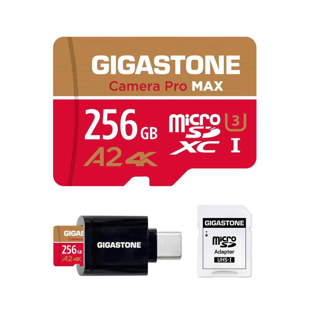 5-Years Data Recovery GIGASTONE 256GB Micro SD Card with USB 3.2 Type C Card Reader, 4K Camera Pro MAX, Speed Up to 130MB/s Compatible with Gopro, DJI, Dash Cam, MicroSDXC UHS-I A2 V30 U3