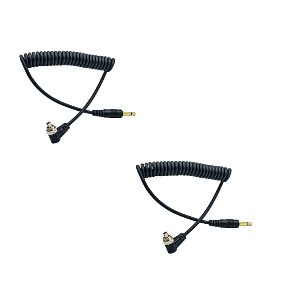 3.5mm Male Flash PC Sync Cable, 2Pcs Plug to Male Flash Sync Cord with Screw Lock Suitable for Nikon Canon and Most DSLR Cameras, Photography Coiled Cord for Digital Cameras