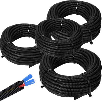 Sasylvia 1/4, 3/8, 1/2, 3/4'' X 10 ft Split Wire Loom Cord Protector Tubing Split Conduit Protector Tubing Convoluted Tube Flexible Electrical Wire Cover Protective Sleeves(Black)