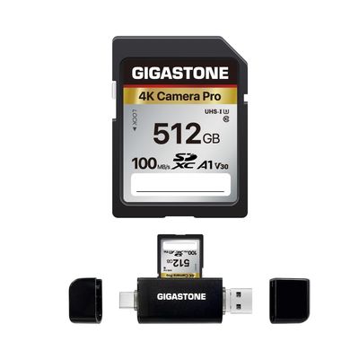 5-Years Data Recovery GIGASTONE 512GB SD Card with USB Type C Card Reader, 4K Camera Pro, A1 V30 U3 SDXC Memory Card Compatible with Canon Digital Camera, with 1 Mini case