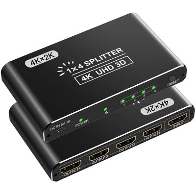 CLOSS HDMI Splitter, 4K HDMI Splitters 1 in 4 Out for Dual Monitors Supports 3D Full HD 1080P Aluminum Compatible for PS4 Fire Stick HDTV(1 Source to 4 Displays) Black