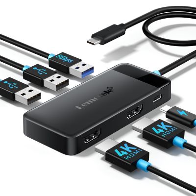 Lemorele Docking Station Dual Monitor, 6 in 1 USB C Hub Multiport Adapter w/2 HDMI 4K, 5Gbps USB3.0 & 2 USB2.0, 100W PD Charging - USB C Dock for Laptop Dell/Lenovo/HP/MacBook/Surface - Plug and Play