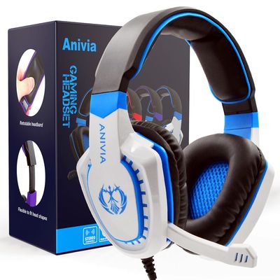 Anivia Computer Over-Ear Headphones with Mic, Wired Gaming Headset Compatible with PS4, PC, Xbox One, Laptop, Computer, 3.5mm Jack, Bass Surround, Soft Memory Earmuffs