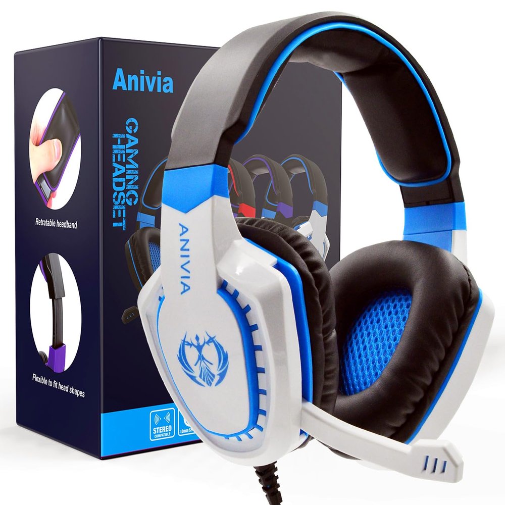 Anivia Computer Over-Ear Headphones with Mic, Wired Gaming Headset Compatible with PS4, PC, Xbox One, Laptop, Computer, 3.5mm Jack, Bass Surround, Soft Memory Earmuffs