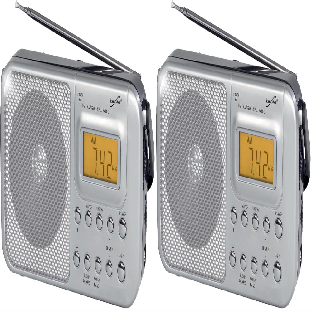 Supersonic SC-1091 4 Band AM/FM/SW1-2 PLL Portable Radio with Digital LCD Display, Clock, Alarm, Volume Control, Built-in Speaker, Telescopic Antenna, Foldable Handle, AC/DC Power and Battery Option