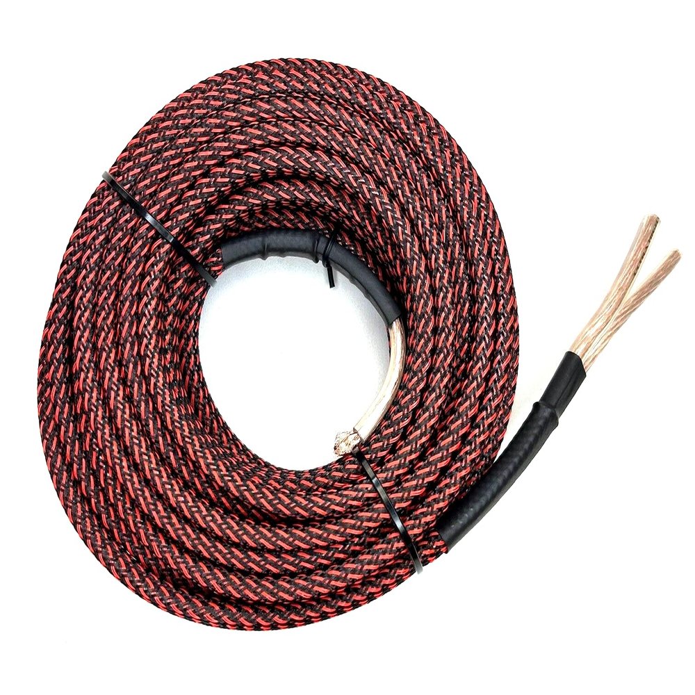 14 Gauge Speaker Wire Custom Color + Custom Length Snakeskin Braided Sleeve Copper Marine Car Audio Automotive Speaker Wire 14 AWG (Black/Red, 25 FT)
