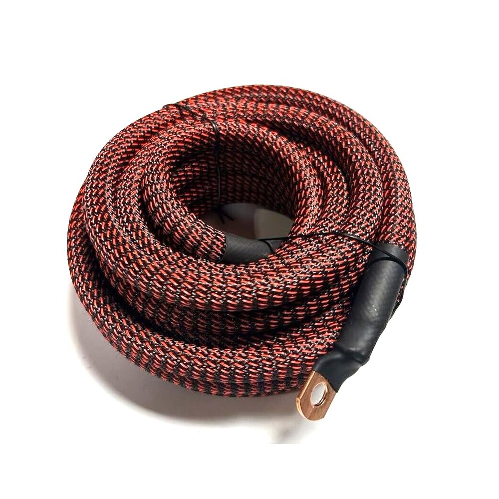 225FWY 10ft 4 Gauge Black/Red Snakeskin Braided Sleeving Wire Strands Copper Marine Cable 4 AWG