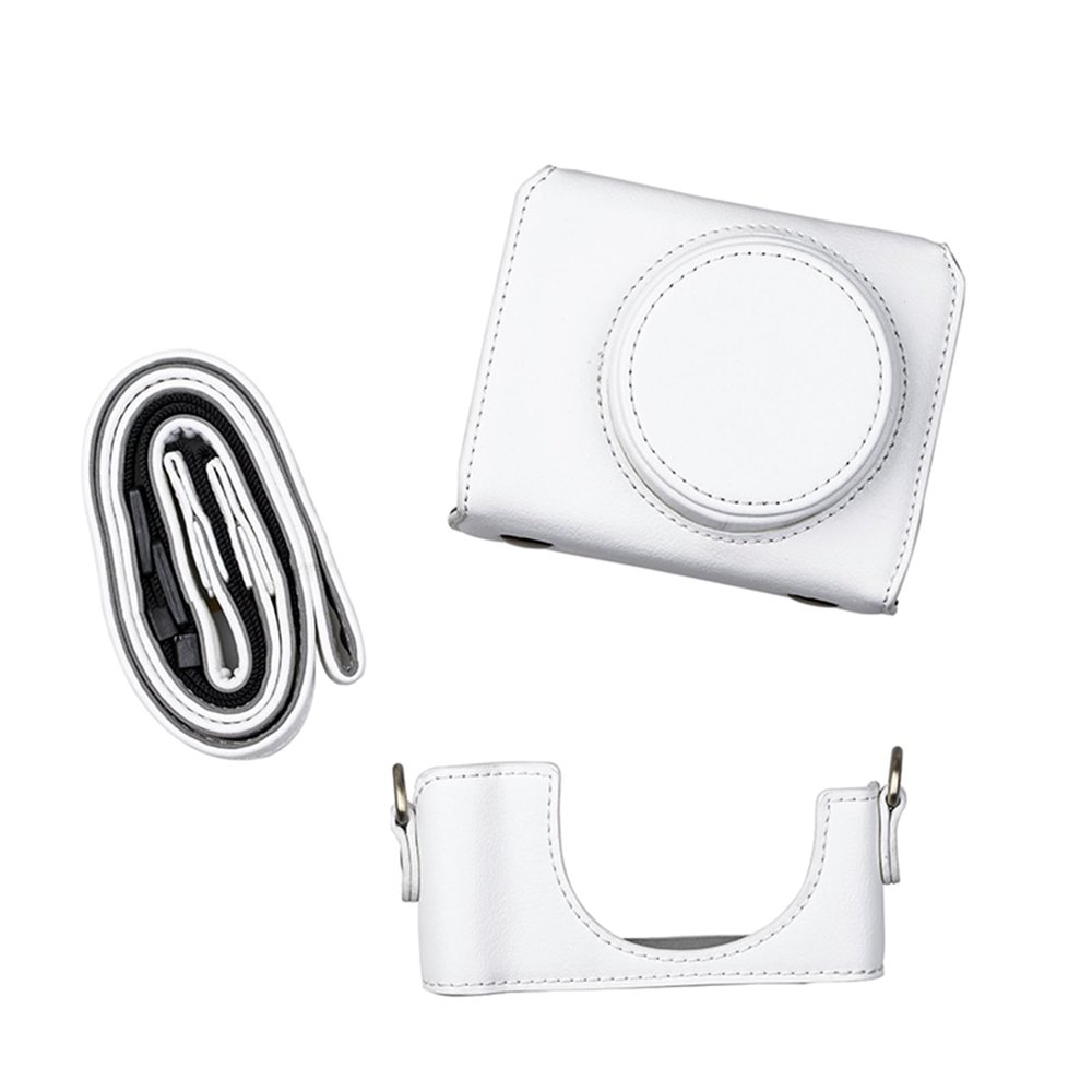 Andoer Digital Camera Protective Case PU Leather Camera Storage Bag with Removable Shoulder Strap Compatible with Sony ZV1, White