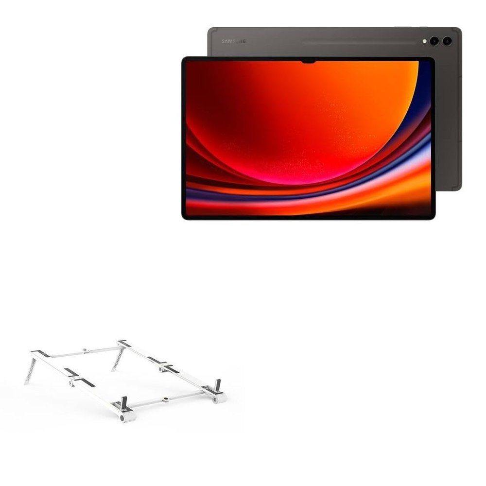 BoxWave Stand and Mount Compatible with Samsung Galaxy Tab S9 Ultra - Pocket Aluminum Stand 3-in-1, Portable Multi Angle Viewing Riser - Metallic Silver