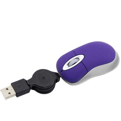 Hubceuo Mini USB Wired Mouse Retractable Tiny Small Mouse 1600 DPI Optical Compact Travel Mice for 98 2000 XP Vista Version, purple, 323899