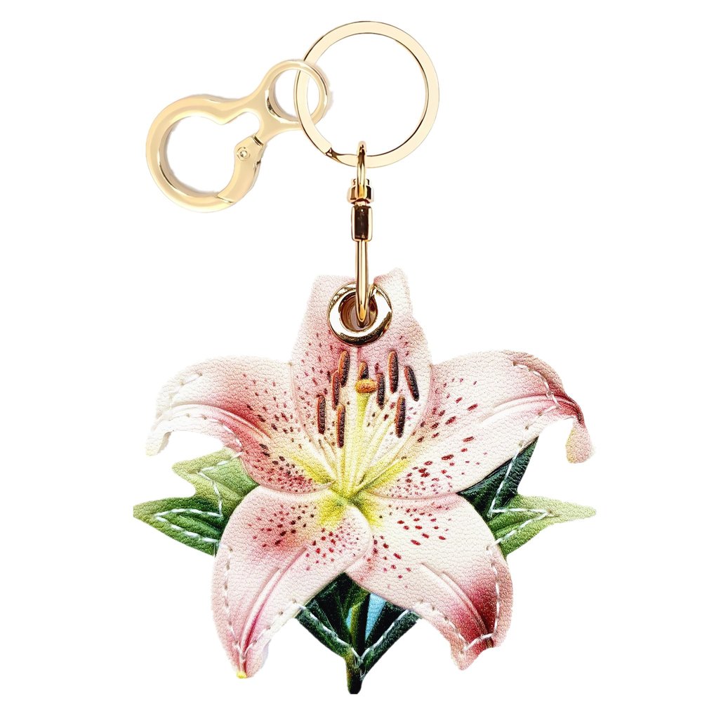 BORKUANA Leather Keychain Holder Case Compatible with Apple AirTag, Cute Protective Air Tag Cover with Keychain Ring, Anti-Scratch Finder GPS Tracker Case for Wallet Keys(Flower)