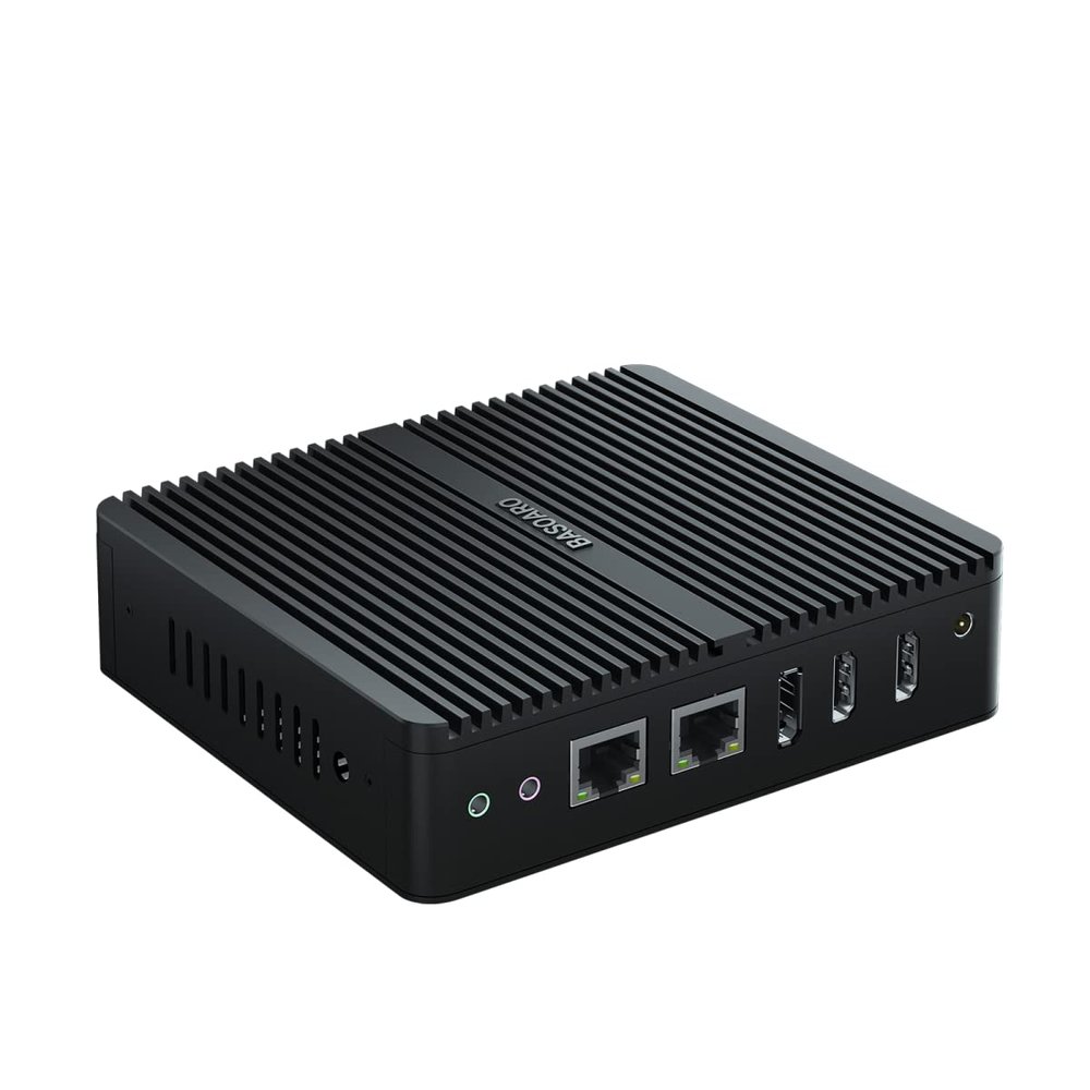 BASOARO Mini Industrial Computer Fanless Mini PC N100, 8GB RAM 256GB SSD 1TB HDD, 1*DP, 2*HD, 4K Triple Display, Gigabit Ethernet, 2 RS232 COM, Dual Band WiFi, BT 4.2, Industrial PC