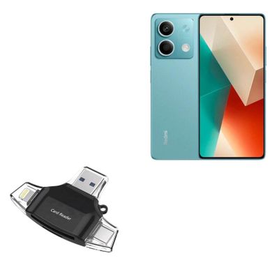 BoxWave Smart Gadget Compatible with Xiaomi Redmi Note 13 4G - AllReader SD Card Reader, microSD Card Reader SD Compact USB - Jet Black